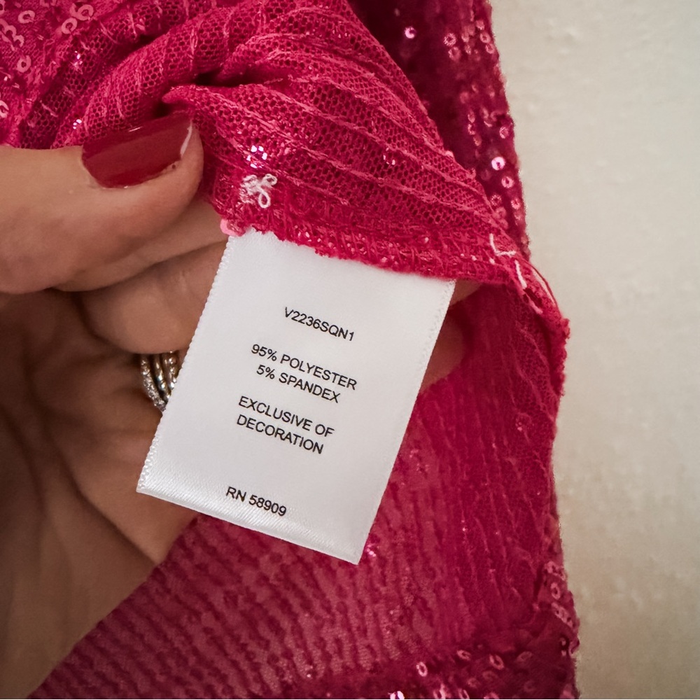 Chelsea & Violet Girls Fushia Sequin Sparkling Long Sleeve Cropped Top - Picture 4 of 5